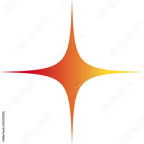 Obraz Four-pointed starburst glowing with red to yellow gradient in flat design on transparent background