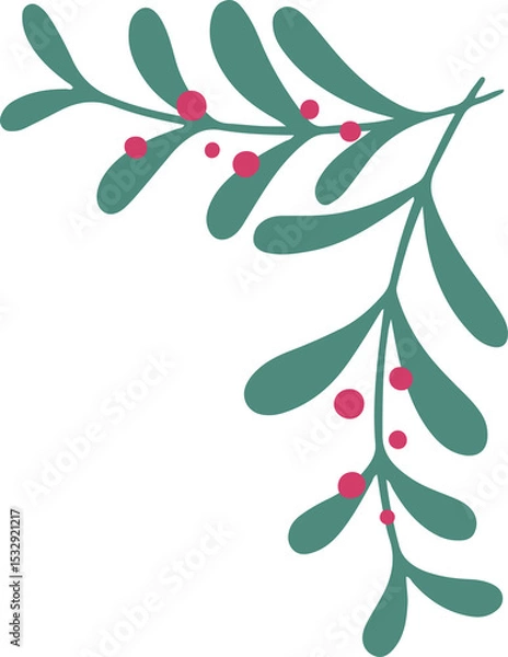 Obraz Flat design branch is reaching top right, with leaves and red berries, transparent background