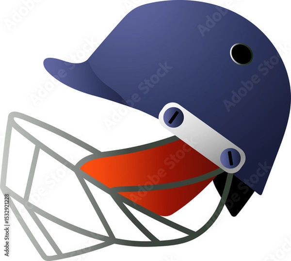 Obraz 3D render is showing helmet with silver grille, blue shell  and  red padding on transparent backgrou