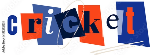Obraz Displaying vector cutout cricket letters on blue-red-white blocks with brush loops transparent bg