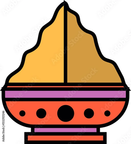 Fototapeta Flat design bowl is floating on transparent background and is showcasing two vibrant spice heaps
