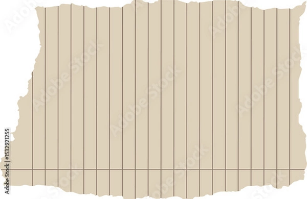 Fototapeta Torn sheet of lined notebook paper is floating on transparent background, flat design