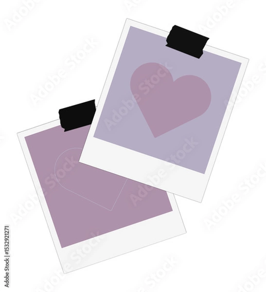 Obraz Two overlapping polaroid frames are showing heart icons in flat style with transparent background