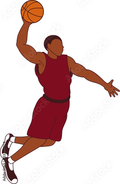 Fototapeta Basketball player is dunking in vector art in maroon kit, with orange ball, transparent background