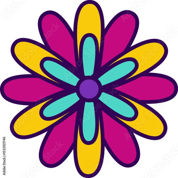 Obraz Flower icon is showcasing layered petals central disc in flat design, transparent background
