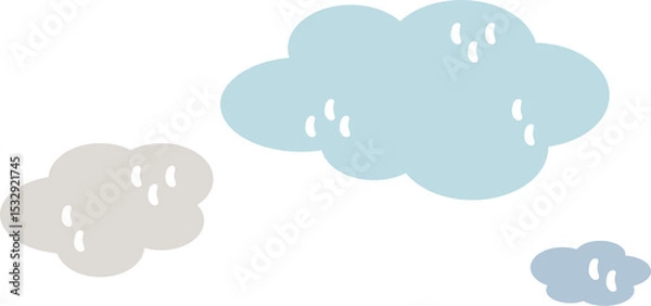 Fototapeta Three cartoon clouds floating on transparent background in flat design with teardrop highlights