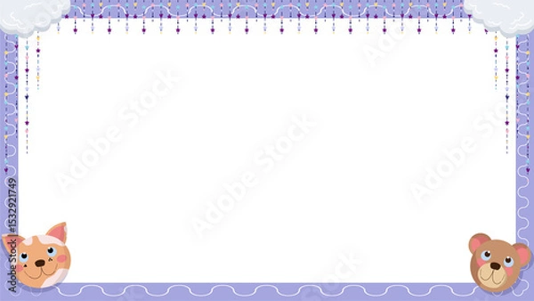 Fototapeta Flat pastel frame is showing animal heads, hearts, stars and clouds on transparent bg, copy space