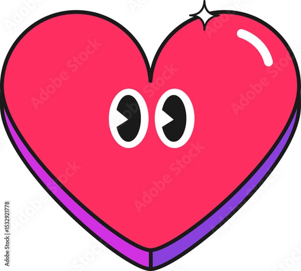 Obraz Heart character is floating flat icon with oval eyes and glossy highlight on transparent background