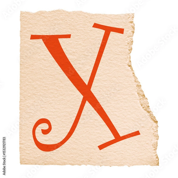 Obraz Stylized red capital letter X appearing on torn beige paper, flat style, transparent canvas