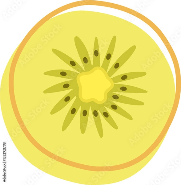 Obraz Golden kiwi slice is being shown in flat design with seeds and transparent background, copy space