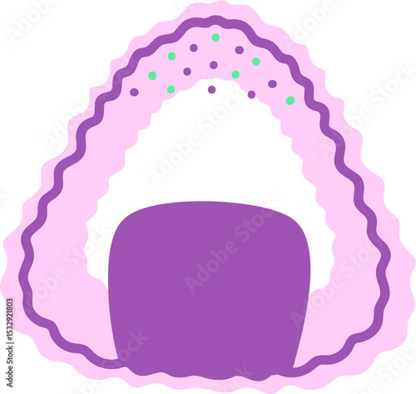 Fototapeta Flat abstract arch design is displaying purple block, wavy pink border, mint dots, transparent