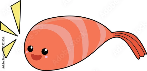 Obraz Shrimp-like creature is smiling with tail fan in flat design, transparent backdrop, yellow accents