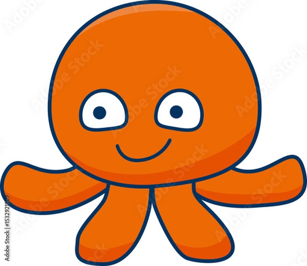 Obraz Flat stylized octopus character is floating on transparent background, with bright orange limbs