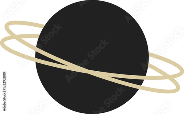 Fototapeta Minimal art is showing ringed planet with dark gray circle and beige rings, transparent background