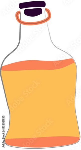 Fototapeta Flat design bottle is showing clear background with purple stopper, orange ring and yellow liquid