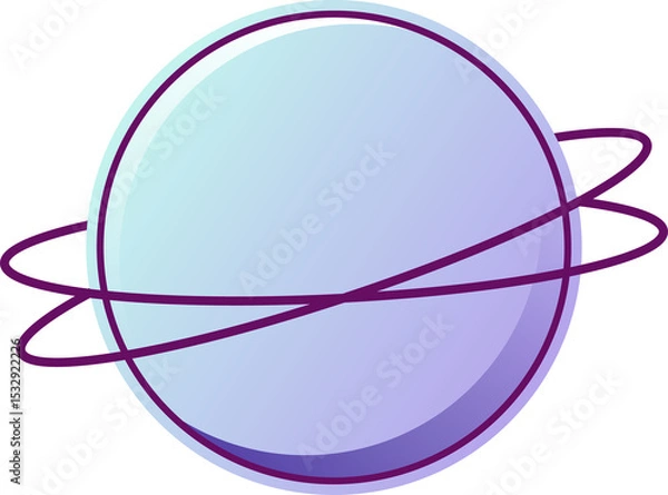 Fototapeta Planet-like sphere is floating with two orbiting rings in gradient design on transparent background