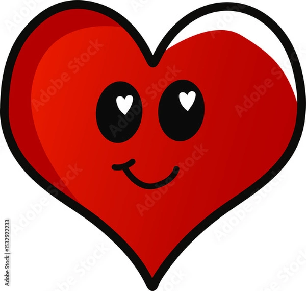 Obraz Smiling red heart in flat style is showing kawaii face with gradient on transparent background