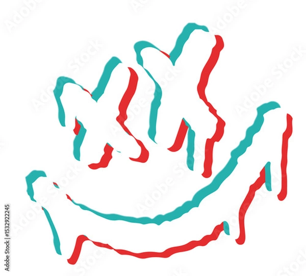 Obraz Showing dripping graffiti-inspired X eyes and arrow grin in red-teal shadows on transparent layer