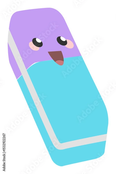 Obraz Eraser is floating on transparent backdrop featuring lavender, light blue halves with smiling face