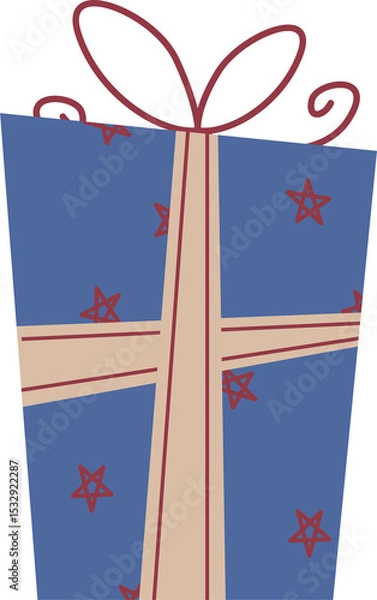 Obraz Stylized gift box is floating against transparent backdrop with cream ribbons and red star motifs