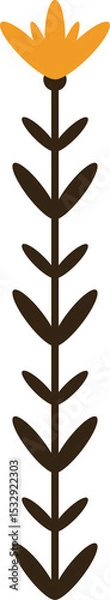 Obraz Flat design is showing brown-stemmed bloom with six leaves, orange petals on transparent background