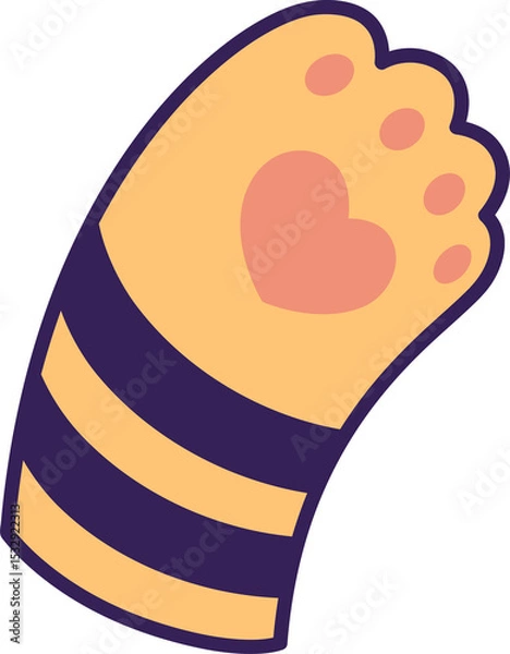 Obraz Stylized cat paw is appearing in flat vector showing heart pad striped leg transparent background