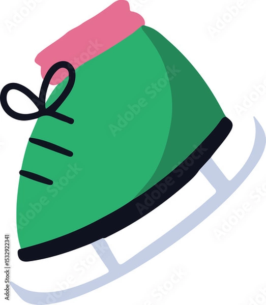 Obraz Displaying flat vector green ice skate boot with pink cuff and silver blade, transparent background