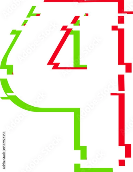 Obraz Presenting stylized numeral four using glitch art effect in red and green on transparent canvas