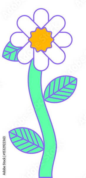 Obraz Minimalist vector flower is showing white petals green stem striped leaves on transparent backdrop