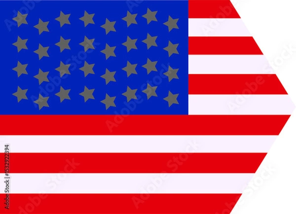 Fototapeta US flag arrow is showing flat style with gray stars, red-white stripes on transparent background