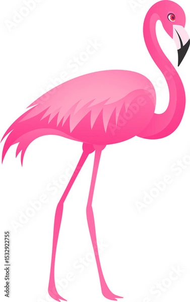 Fototapeta Stylized flamingo is standing in profile with curved neck and slender legs, transparent background
