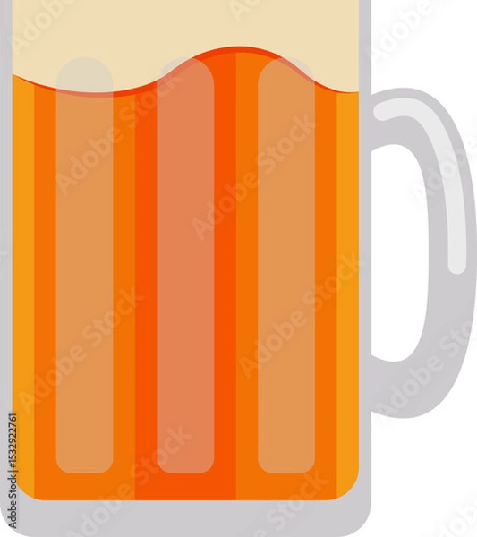 Fototapeta Stylized beer mug icon is displaying foamy head in flat illustration on transparent background