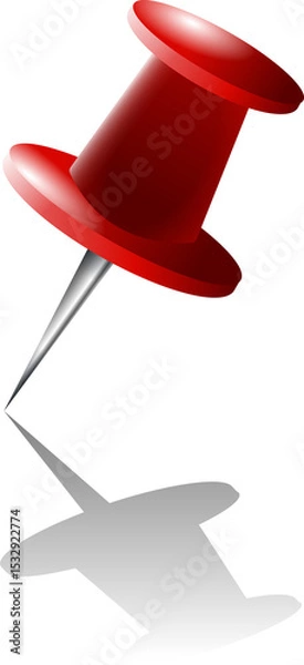 Fototapeta Red pushpin is being shown in flat vector art with head and metal tip, transparent background
