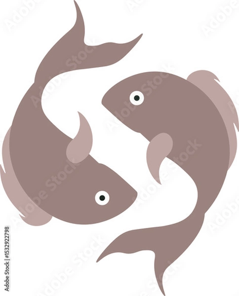 Fototapeta Pair of abstract fish shapes are circling in flat design, muted brown tones, transparent background