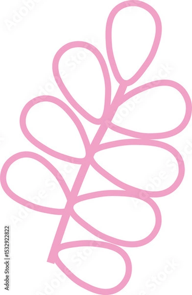 Fototapeta Stylized botanical motif is showing minimalist flat pink branch outline on transparent background
