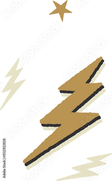Fototapeta Stylized lightning bolts and small star are floating on transparent background in flat design