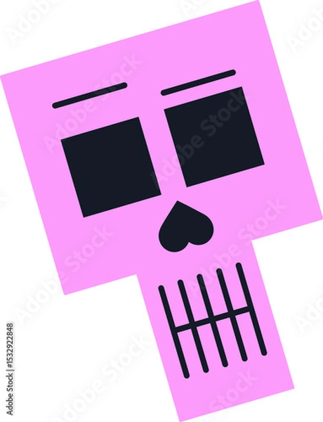 Fototapeta Flat design pink skull is floating on transparent background showing square eyes heart nose teeth