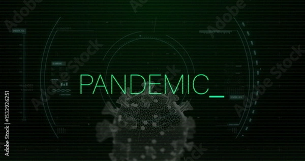 Obraz Displaying neon-green PANDEMIC_ text centered on green interface, with 3D virus model and HUD lines