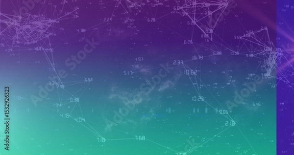Obraz Displaying abstract network graph on gradient background, with nodes and floating numeric labels