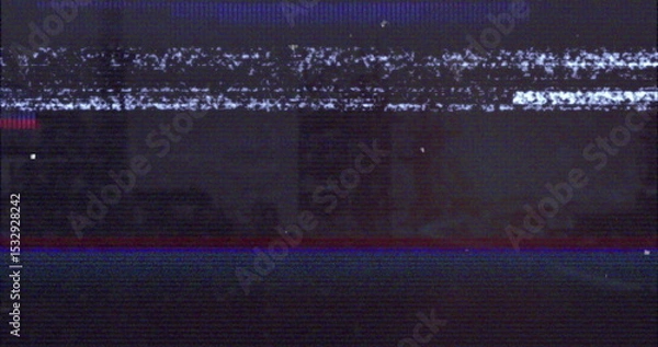 Fototapeta Flickering glitchy analog static filling vintage TV screen, showing red and blue glitch lines
