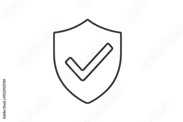 Fototapeta Black and white shield with tick mark isolated on transparent background.