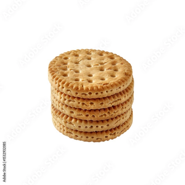 Fototapeta Stack of Round Crackers, Crispy Biscuit Snack, Golden Brown Cookies