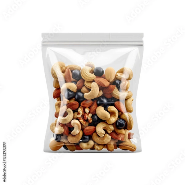 Fototapeta Transparent Resealable Bag of Mixed Nuts and Dried Blueberries