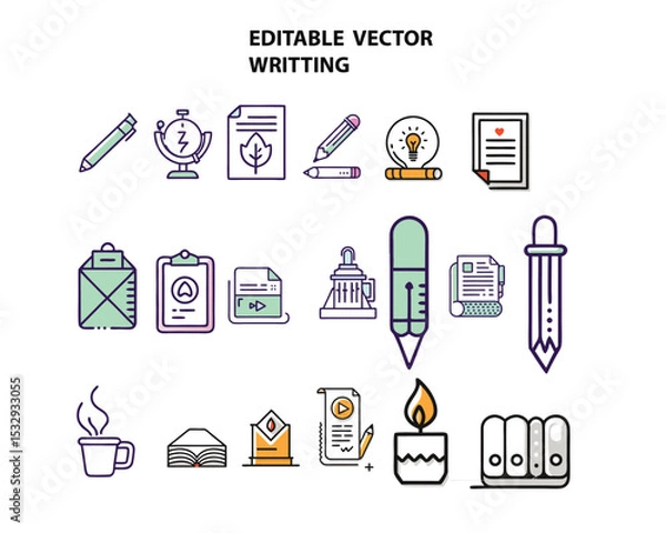 Fototapeta Writing and Editing Line Icons Set – Calligraphy and Writing Line Icon Collection Outline Style Vector Collection
