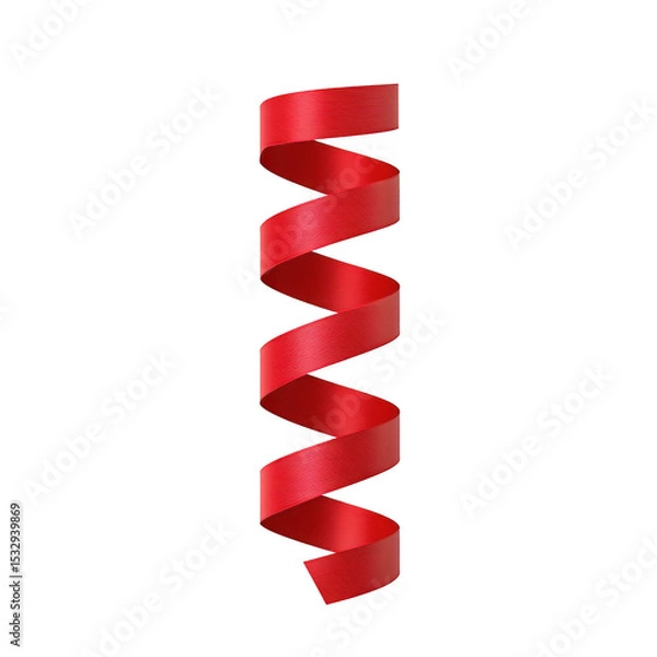 Obraz Vibrant red spiral ribbon isolated on white background for decorative design or festive projects.