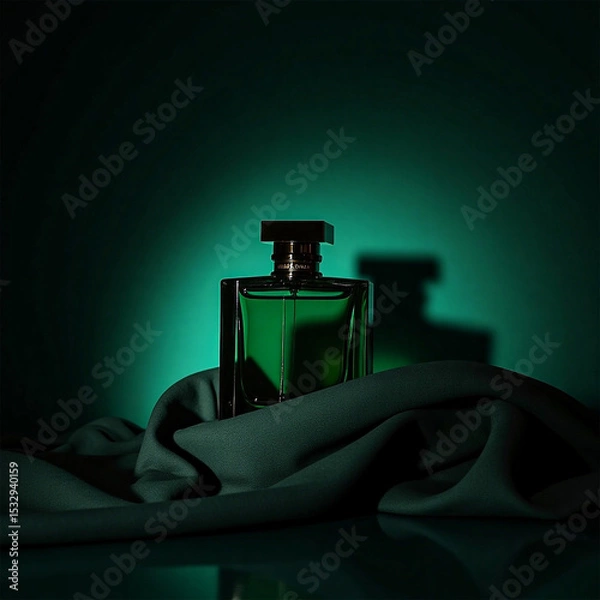 Obraz "Green Glass Perfume Bottle on Draped Fabric with Moody Lighting – Luxury Fragrance Product Photo"
