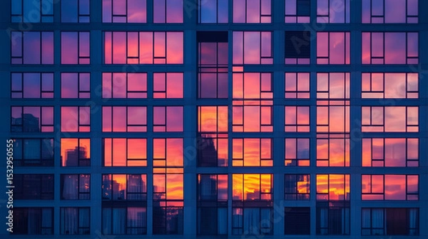 Obraz Sunset Reflection on Luxury Apartment Windows