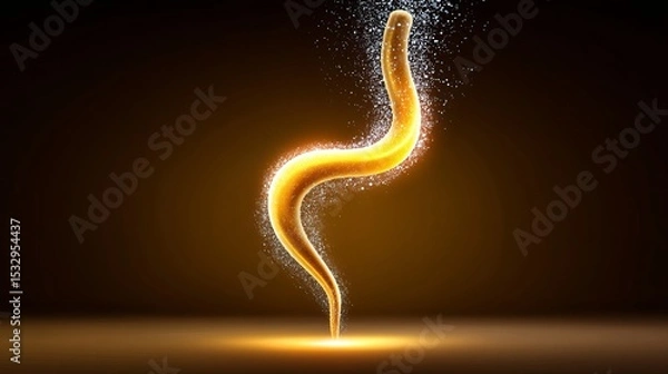 Fototapeta A golden swirl of light sparkles against a dark background, creating a magical effect.