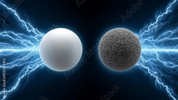 Fototapeta Two spheres generating electric energy, showcasing a dynamic contrast of textures.