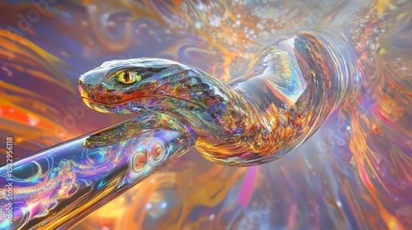 Obraz Artistic rendering of a snake with vibrant colors and abstract background.
